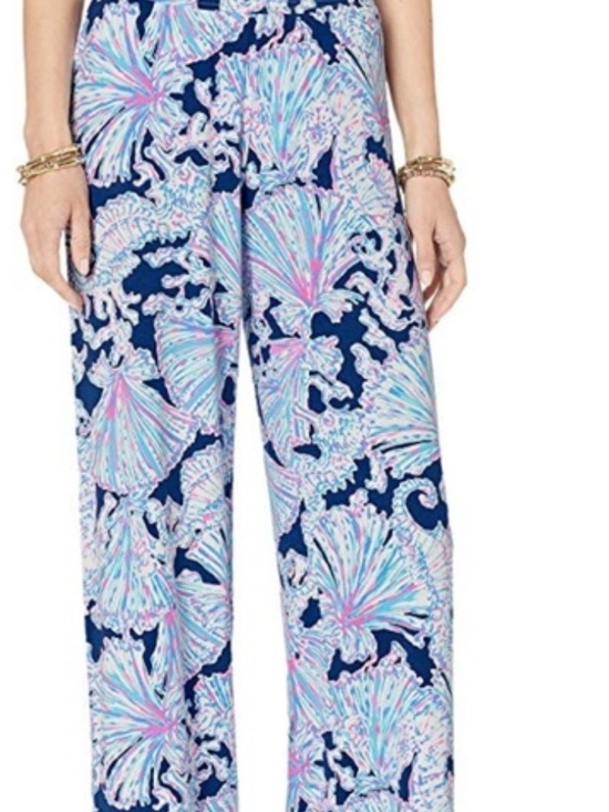 Lilly Pulitzer Pants - Lilly Pulitzer Navy Multicolor Shell-Print Wide Leg Pants
